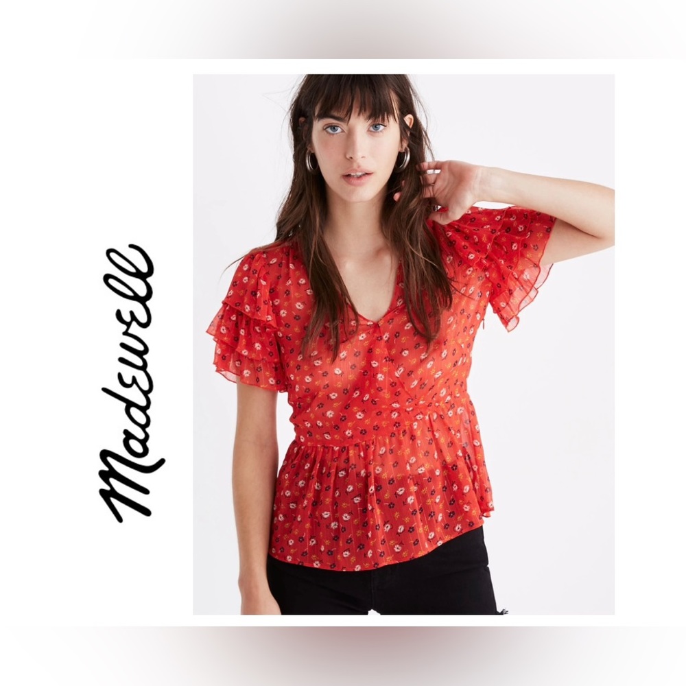 Madewell Tiered-Sleeve Peplum Top - Size 6